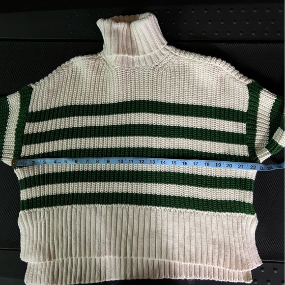 Madewell Sweater Womens M Cream Ribbed Green Striped Wide Turtleneck size XS - Picture 9 of 12
